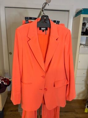 DKNY Coral Orange suit. Single-Breasted Blazer and cargo pants